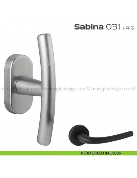 Maniglia per finestra martellina DK impugnatura a T 031 Sabina Reguitti nero opaco RAL 9005