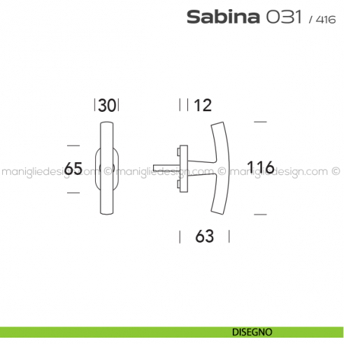 Maniglia per finestra martellina DK impugnatura a T 031 Sabina Reguitti disegno
