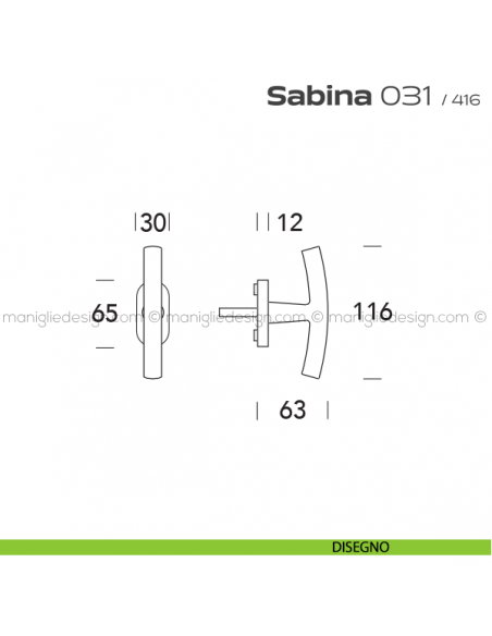 Maniglia per finestra martellina DK impugnatura a T 031 Sabina Reguitti disegno