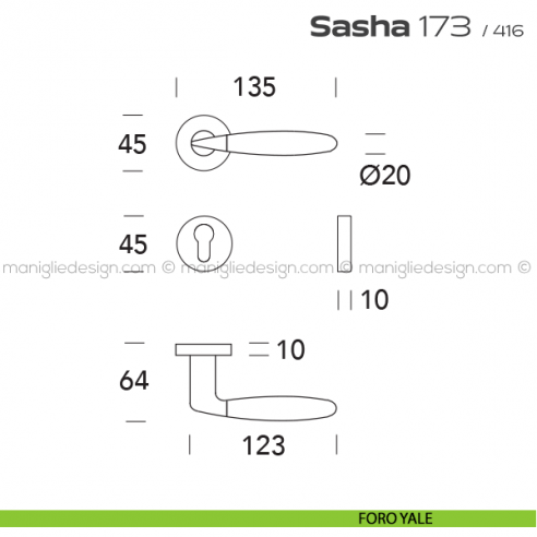 Maniglia per porta 173 Sasha Reguitti foro yale