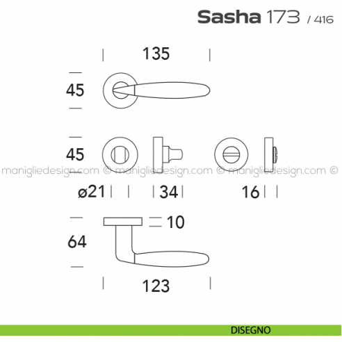 Maniglia per porta con nottolino 173 Sasha Reguitti disegno