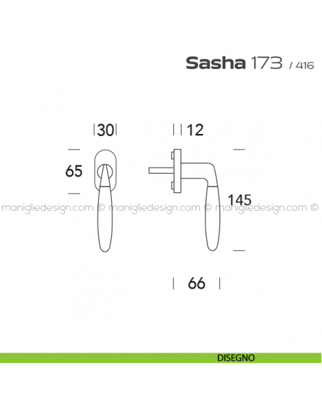 Maniglia per finestra martellina 173 Sasha Reguitti disegno