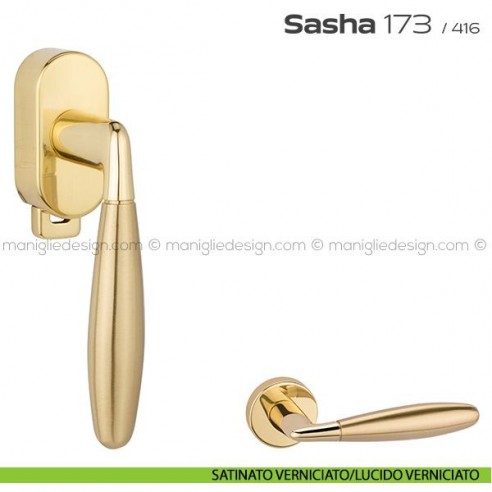 Maniglia per finestra DK con pulsante su placca 173 Sasha Reguitti satinato verniciato/lucido verniciato