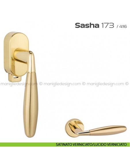 Maniglia per finestra DK con pulsante su placca 173 Sasha Reguitti satinato verniciato/lucido verniciato