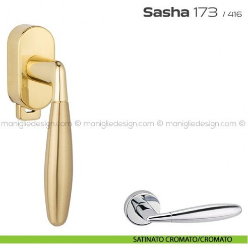 Maniglia per finestra DK con pulsante su placca 173 Sasha Reguitti satinato cromato/cromato