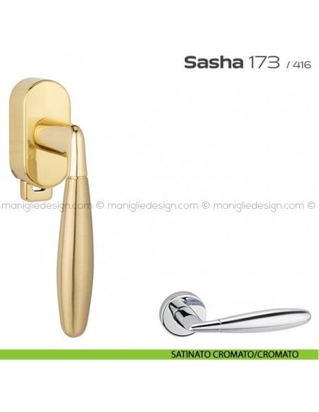 Maniglia per finestra DK con pulsante su placca 173 Sasha Reguitti satinato cromato/cromato