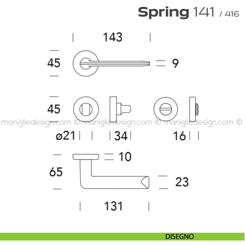 Maniglia per porta con nottolino 141 Spring T. Reguitti disegno