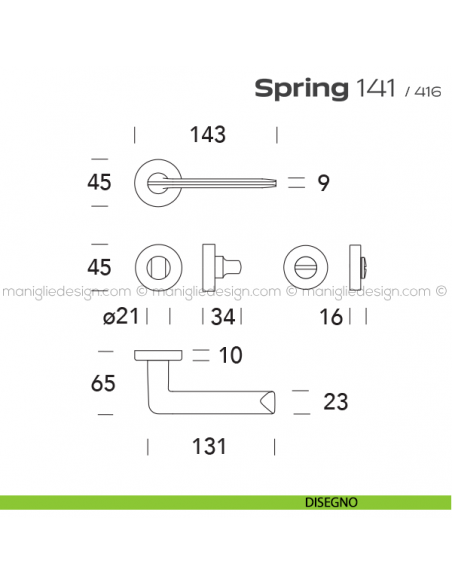 Maniglia per porta con nottolino 141 Spring T. Reguitti disegno