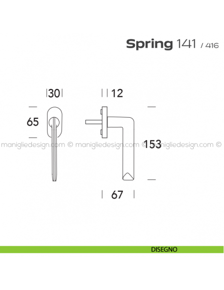 Maniglia per finestra martellina 141 Spring T. Reguitti disegno