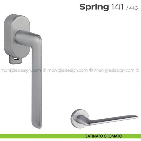 Maniglia per finestra DK con pulsante su placca 141 Spring T. Reguitti satinato cromato