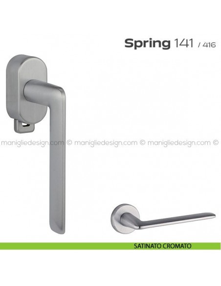 Maniglia per finestra DK con pulsante su placca 141 Spring T. Reguitti satinato cromato