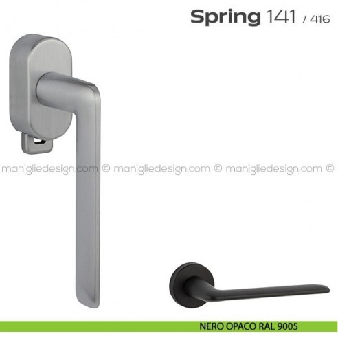 Maniglia per finestra DK con pulsante su placca 141 Spring T. Reguitti nero opaco RAL 9005