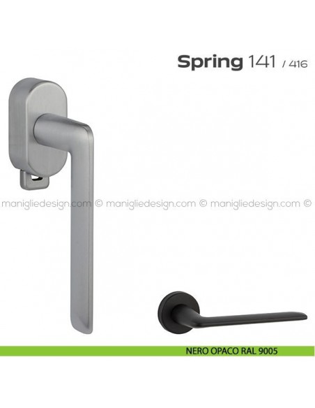 Maniglia per finestra DK con pulsante su placca 141 Spring T. Reguitti nero opaco RAL 9005