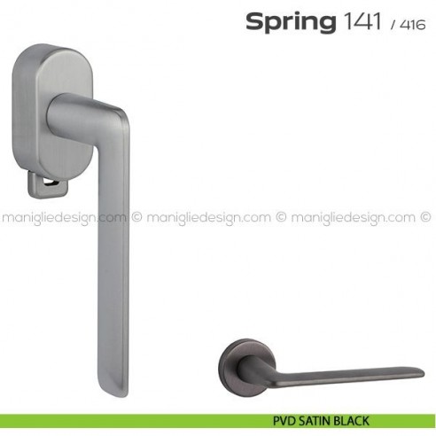 Maniglia per finestra DK con pulsante su placca 141 Spring T. Reguitti PVD satin black