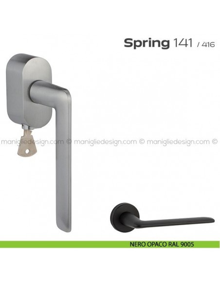 Maniglia per finestra martellina DK con chiave 141 Spring T. Reguitti nero opaco RAL 9005