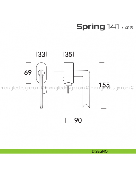Maniglia per finestra martellina DK con chiave 141 Spring T. Reguitti disegno