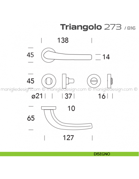 Maniglia per porta con nottolino 273 Triangolo Reguitti disegno