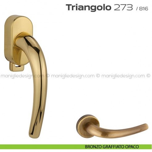 Maniglia per finestra DK con pulsante su placca 273 Triangolo Reguitti bronzato graffiato