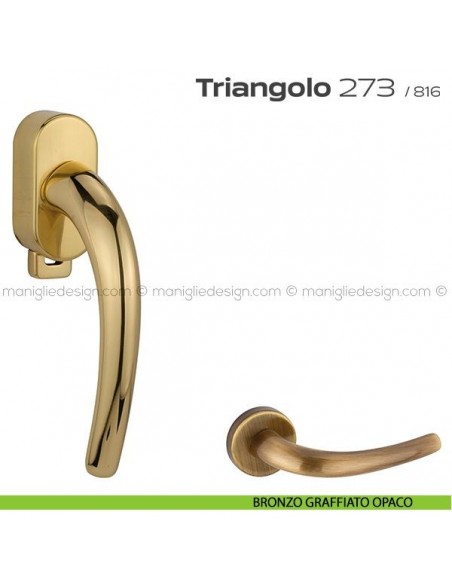 Maniglia per finestra DK con pulsante su placca 273 Triangolo Reguitti bronzato graffiato