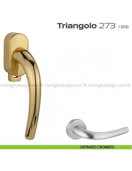 Maniglia per finestra DK con pulsante su placca 273 Triangolo Reguitti satinato cromato