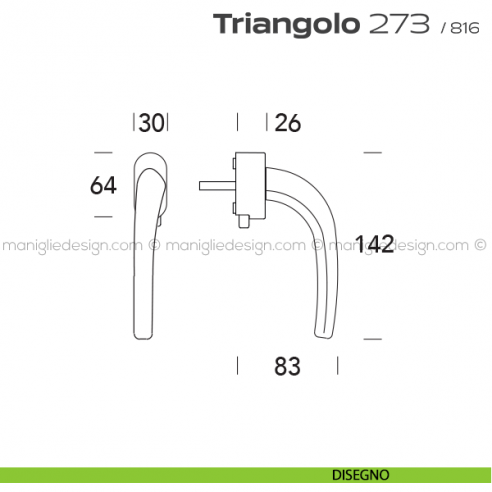 Maniglia per finestra DK con pulsante su placca 273 Triangolo Reguitti disegno