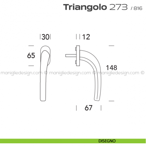 Maniglia martellina DK per finestra 273 Triangolo Reguitti disegno