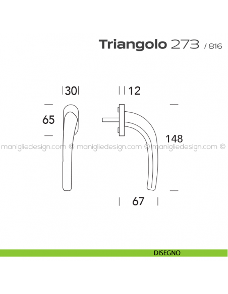 Maniglia martellina DK per finestra 273 Triangolo Reguitti disegno