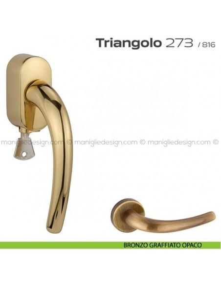Maniglia per finestra DK con chiave su placca 273 Triangolo Reguitti bronzato graffiato