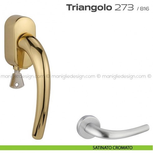 Maniglia per finestra DK con chiave su placca 273 Triangolo Reguitti satinato cromato