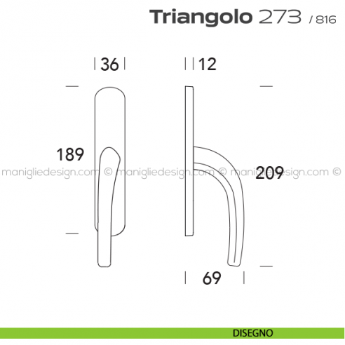 Maniglia per finestra cremonese 273 Triangolo Reguitti disegno