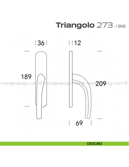 Maniglia per finestra cremonese 273 Triangolo Reguitti disegno