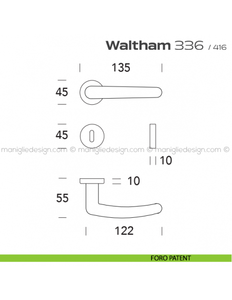 Maniglia per porta 336 Waltham Reguitti foro patent