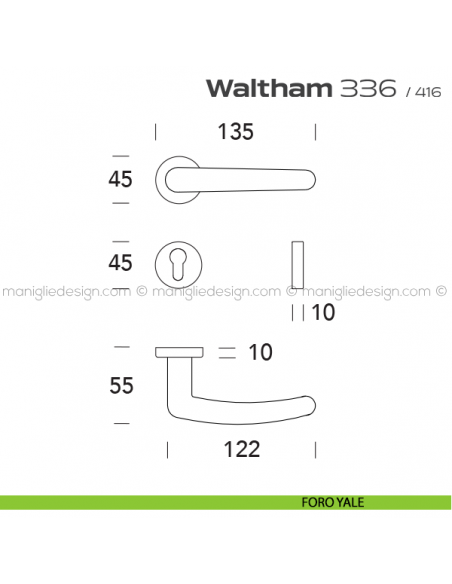 Maniglia per porta 336 Waltham Reguitti foro yale