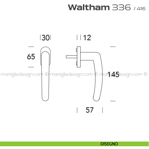 Maniglia per finestra martellina 336 Waltham Reguitti disegno