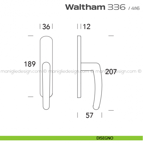 Maniglia per finestra cremonese 336 Waltham Reguitti disegno
