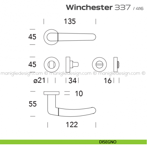 Maniglia per porta con nottolino 337 Winchester Reguitti disegno