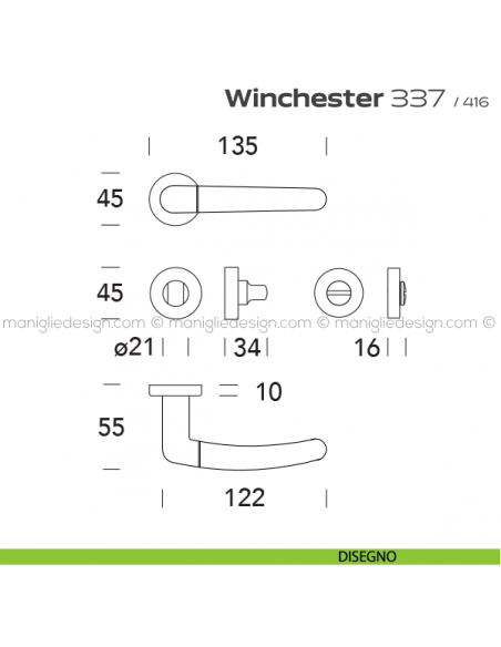 Maniglia per porta con nottolino 337 Winchester Reguitti disegno
