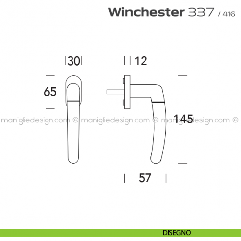 Maniglia per finestra martellina 337 Winchester Reguitti disegno