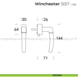 Maniglia per finestra DK con pulsante su placca 337 Winchester Reguitti 2