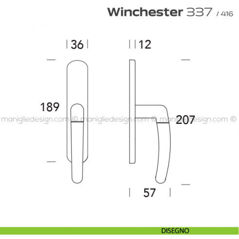 Maniglia per finestra cremonese 337 Winchester Reguitti disegno
