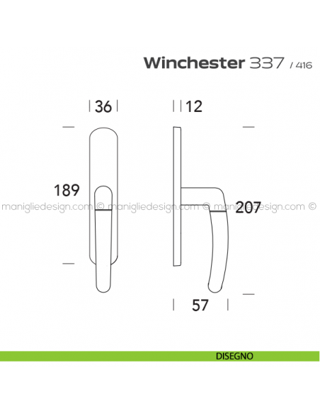 Maniglia per finestra cremonese 337 Winchester Reguitti disegno
