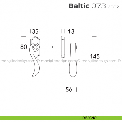 Maniglia martellina DK per finestra 073 Baltic Reguitti disegno