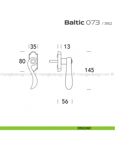 Maniglia martellina DK per finestra 073 Baltic Reguitti disegno