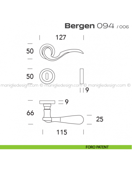 Maniglia per porta 094 Bergen Reguitti foro patent