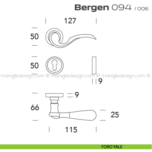 Maniglia per porta 094 Bergen Reguitti foro yale