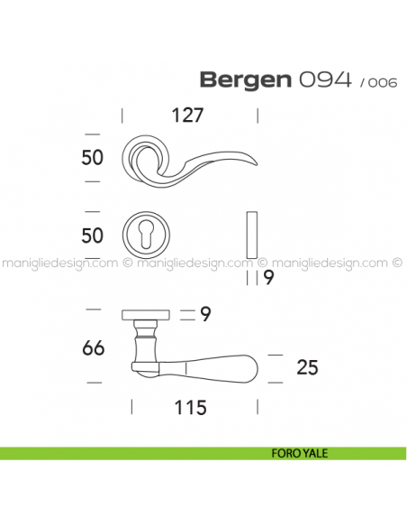 Maniglia per porta 094 Bergen Reguitti foro yale