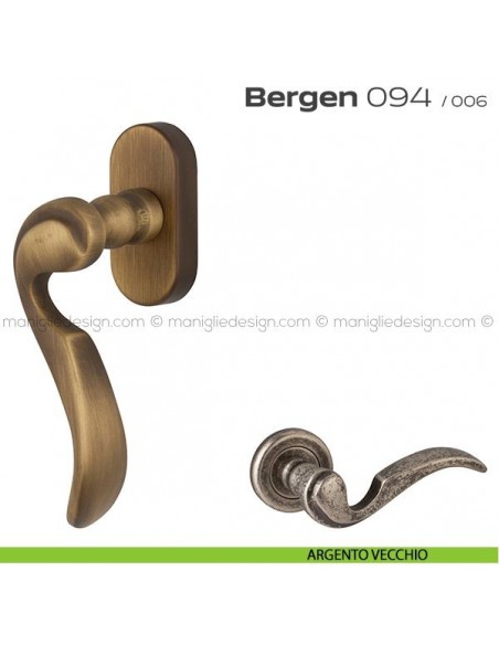 Maniglia martellina DK per finestra 094 Bergen Reguitti argento vecchio