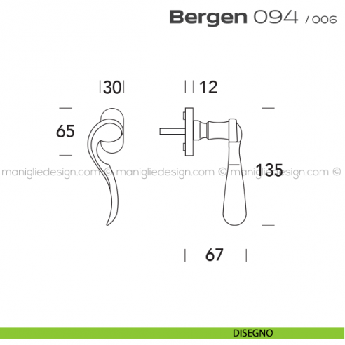 Maniglia martellina DK per finestra 094 Bergen Reguitti disegno