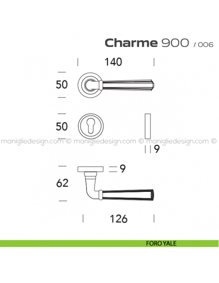 Maniglia per porta 900 Charme Reguitti foro yale