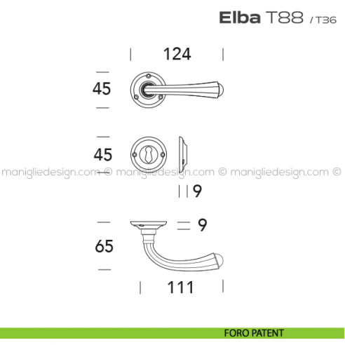 Maniglia per porta T88 Elba Reguitti foro patent